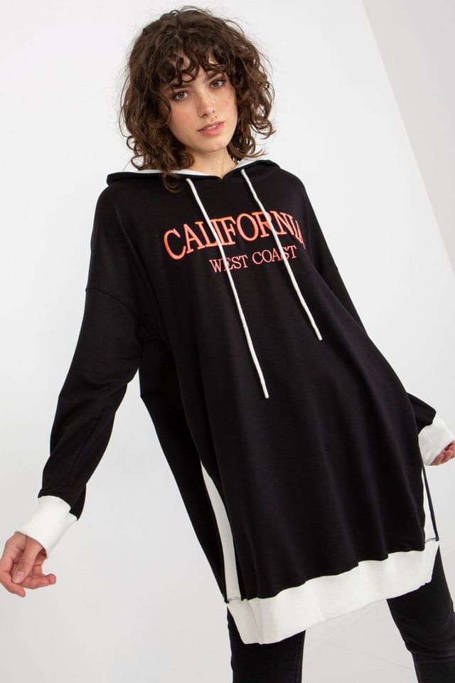 Love Lace Love Lace Women's Long Hooded Logo Patch Casual Sweatshirt in Black - 2