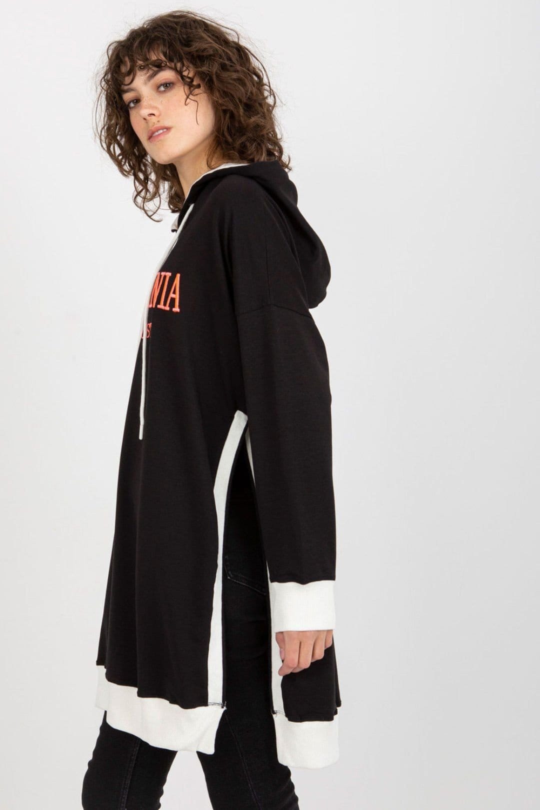 Love Lace Love Lace Women's Long Hooded Logo Patch Casual Sweatshirt in Black - 4