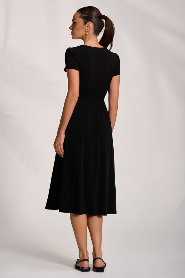 Jolie Moi Jolie Moi Women's Cap Sleeve Jersey Midi Dress in Black - 2