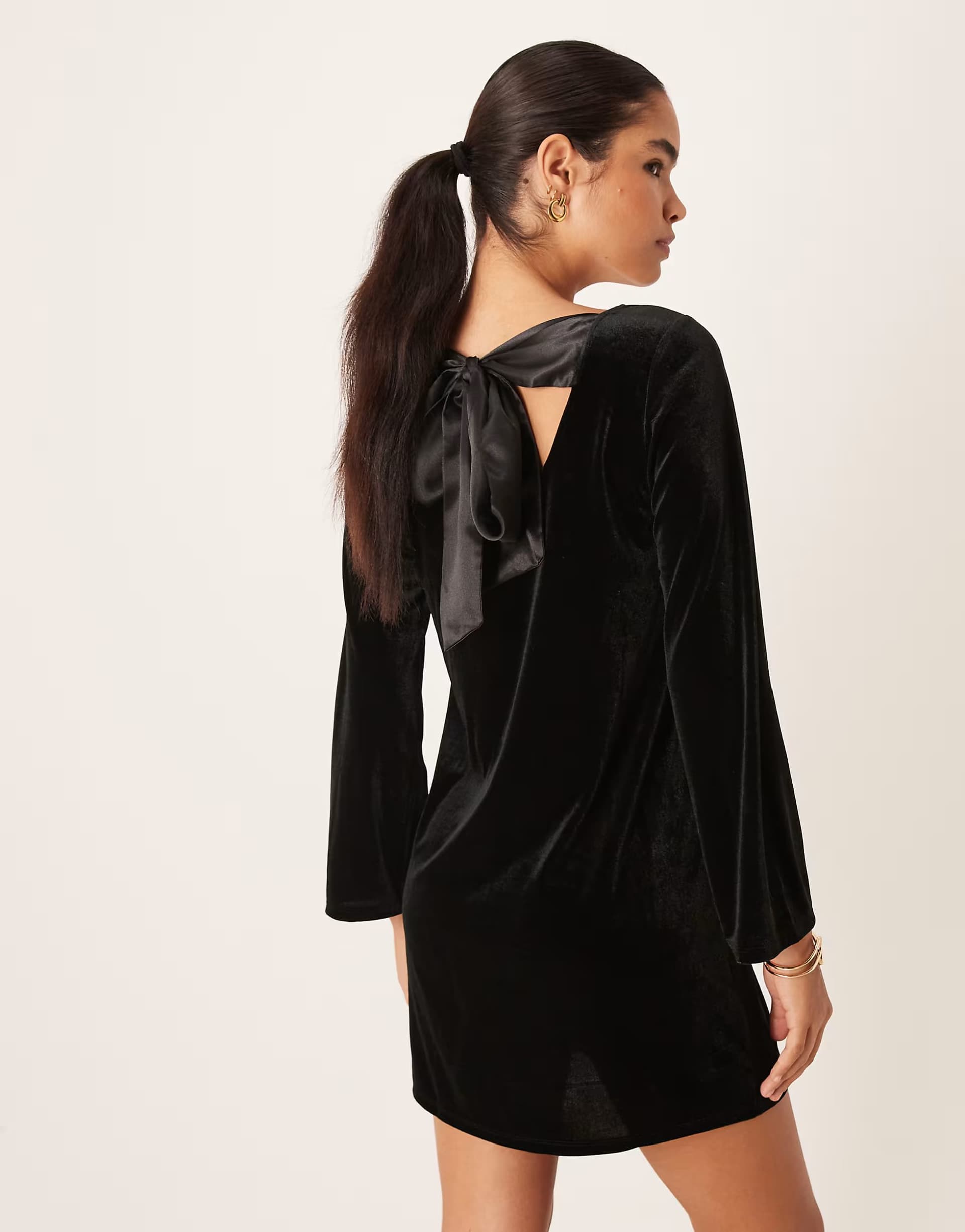 ASOS ASOS Black Velvet Bow-Detail Mini Dress
