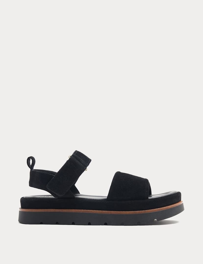 Marks & Spencer M&S Suede Ankle Strap Flatform Sandals Black - 1