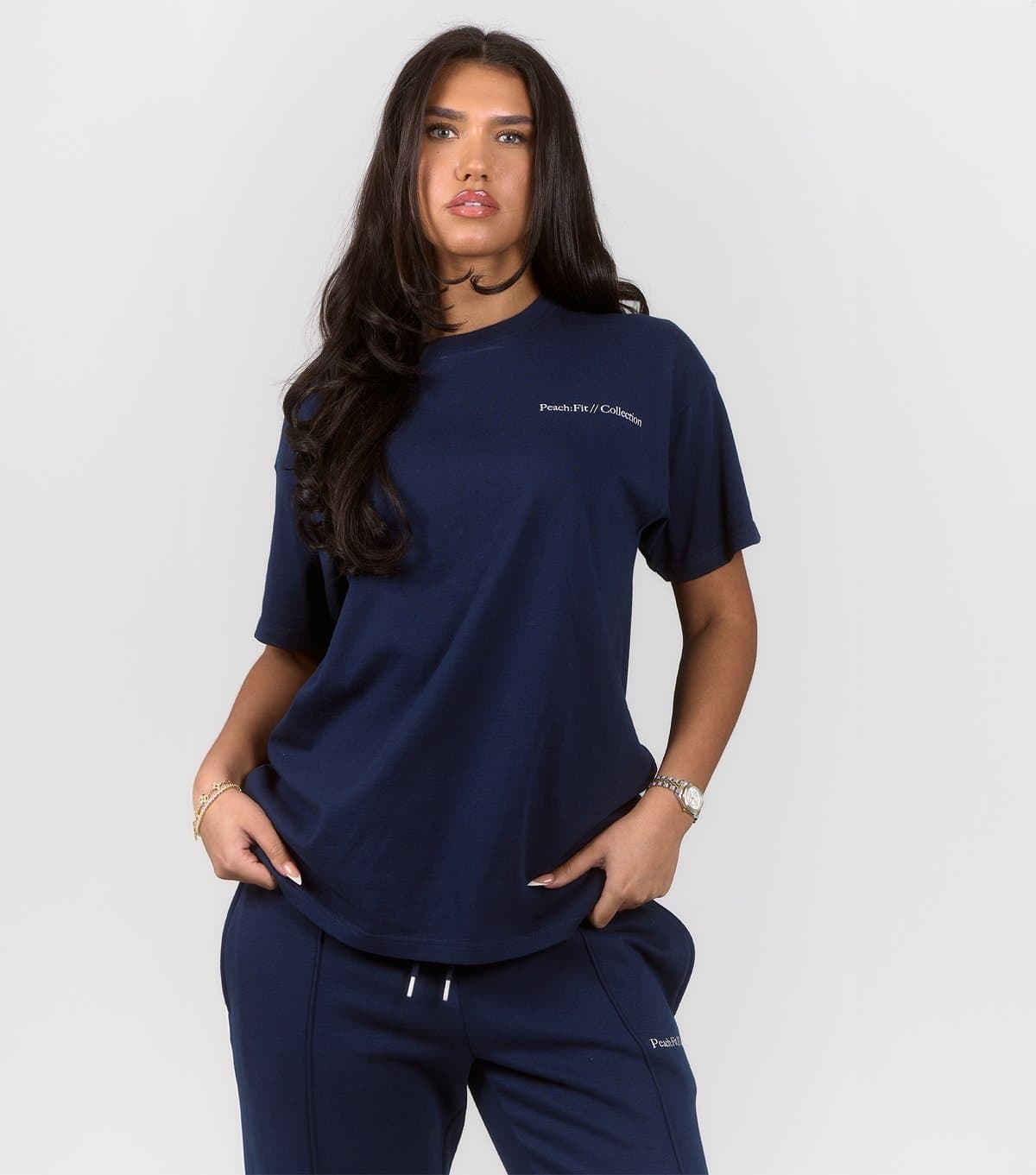 Peach Fit Women's Navy Cotton Rich Rosa T-Shirt Peach Fit New Look