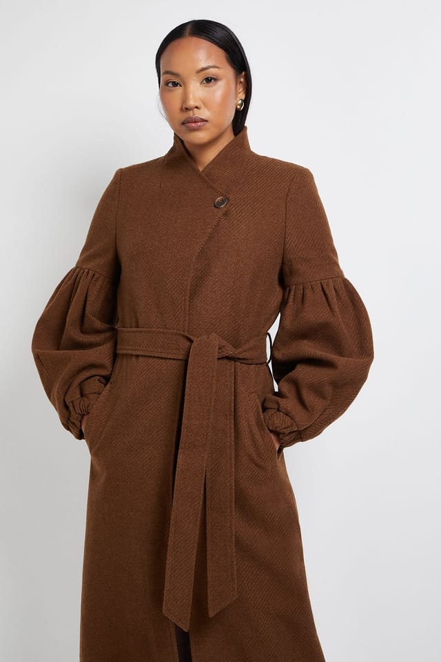 Wallis Wallis Women's Principles by Balloon Sleeve Coat in Brown - 2
