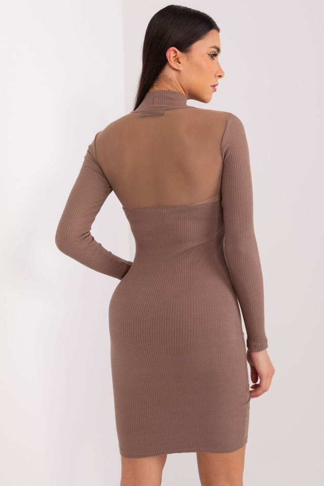Love Lace Love Lace Women's Elegant Cotton Ribbed Pencil Dress Long Sleeve in Brown - 3