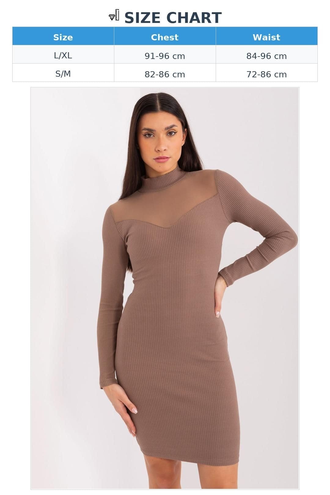 Love Lace Love Lace Women's Elegant Cotton Ribbed Pencil Dress Long Sleeve in Brown - 4
