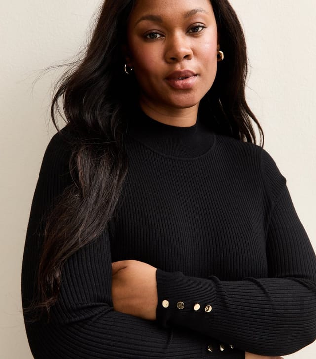 New Look Women's Plus Size Black Ribbed Button Detail Top Curves New Look - 2