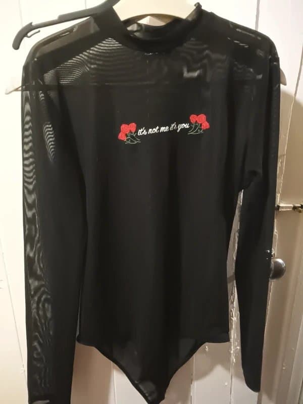 Bershka Bershka Black Mesh Slogan Long-Sleeve Bodysuit