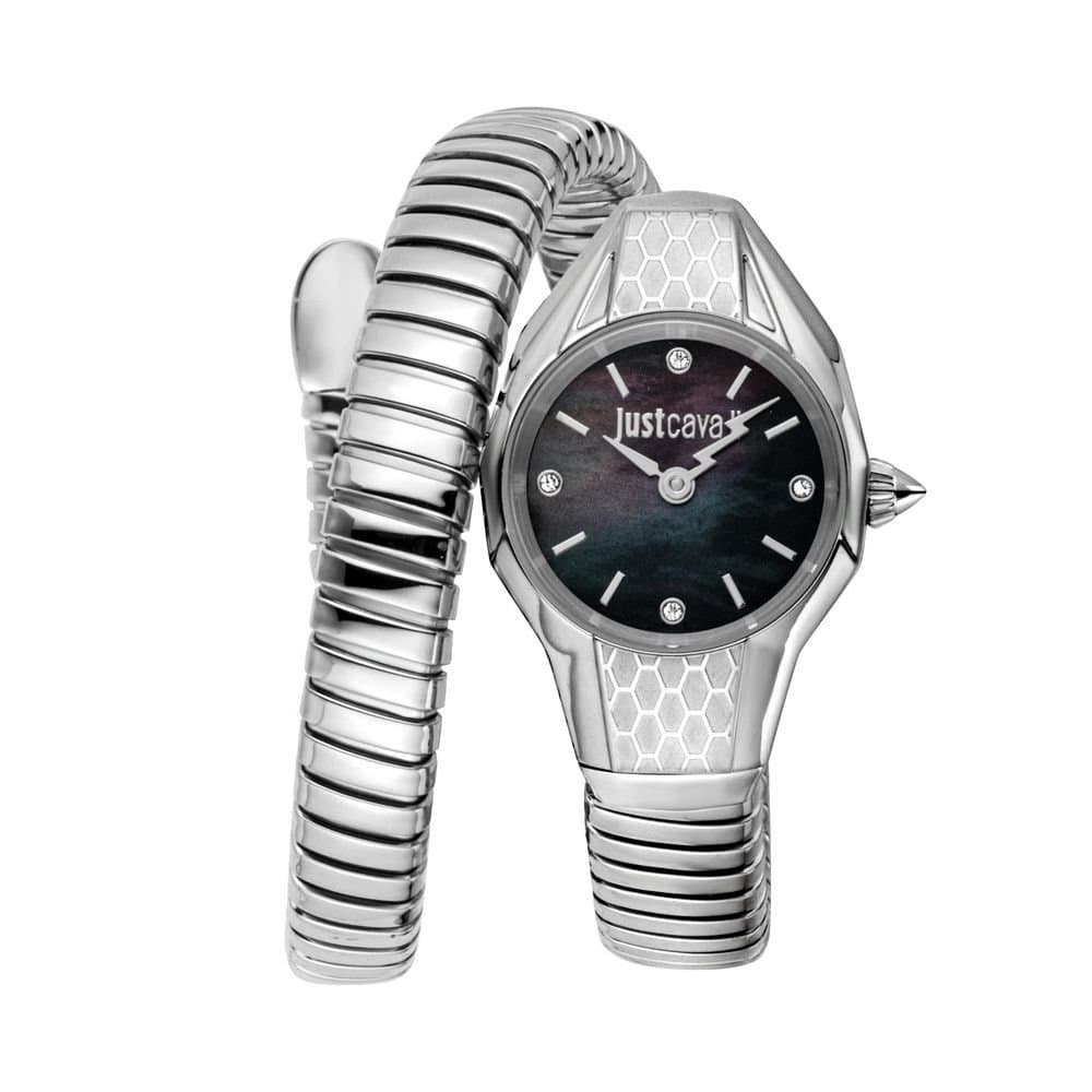 Just Cavalli Just Cavalli Women's Snake 316L Stainless Steel Black Dial Watch in Silver