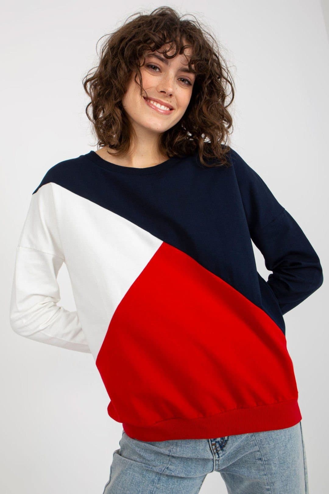 Love Lace Love Lace Women's Tricolor Long Sleeve Round Neck Sweatshirt in Navy