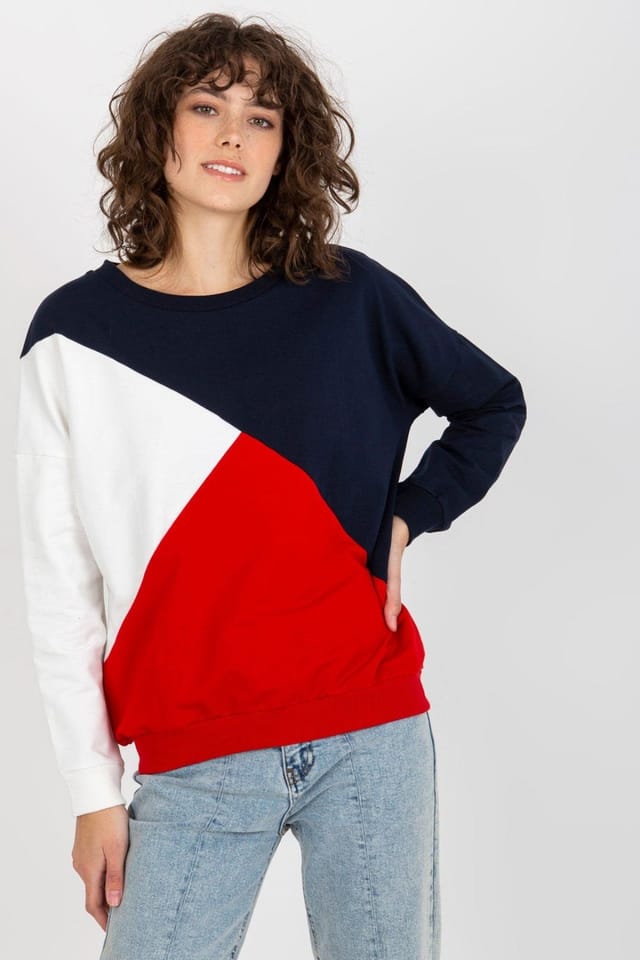 Love Lace Love Lace Women's Tricolor Long Sleeve Round Neck Sweatshirt in Navy - 2