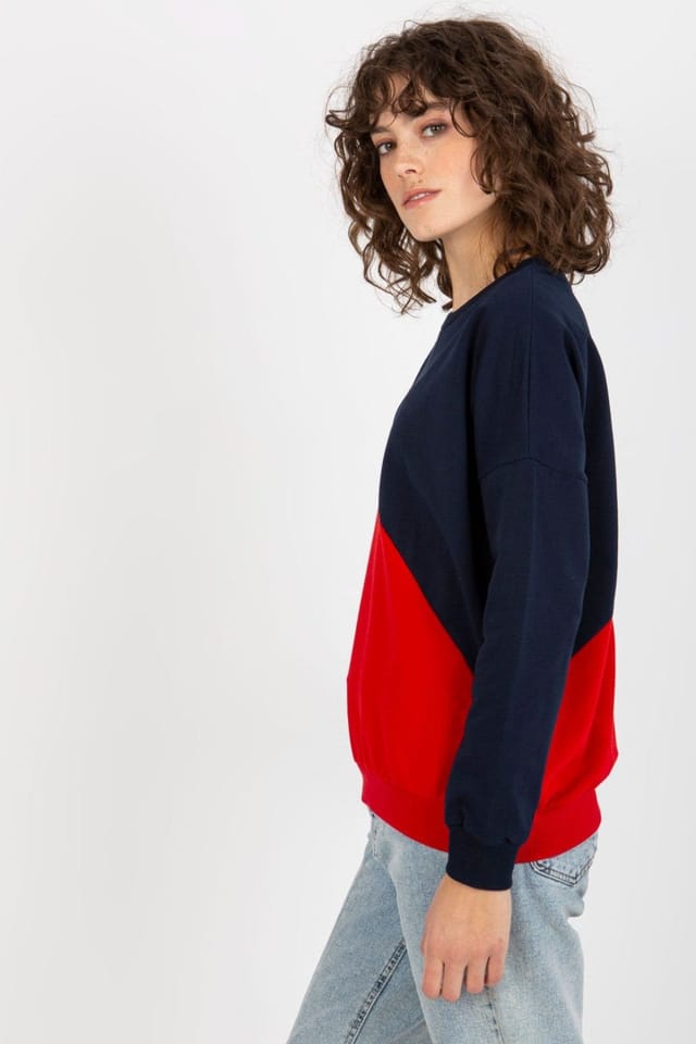 Love Lace Love Lace Women's Tricolor Long Sleeve Round Neck Sweatshirt in Navy - 3