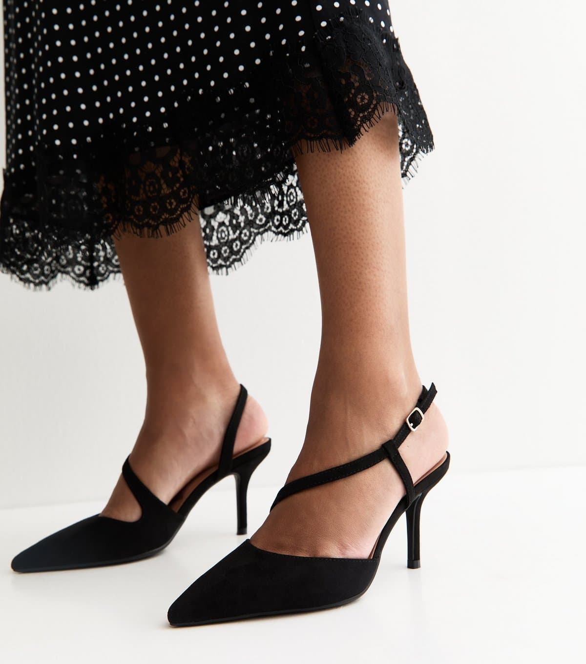 New Look Women's Black Faux Suede Strappy Slingback Court Shoes New Look