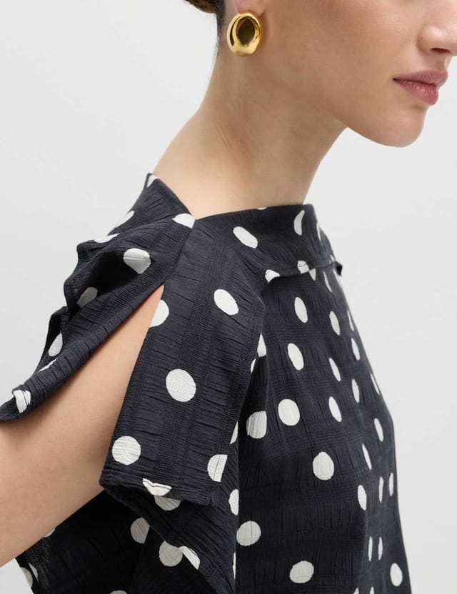 Marks & Spencer M&S Cotton Blend Spot Print Ruffle Draped Top Black Mix - 3