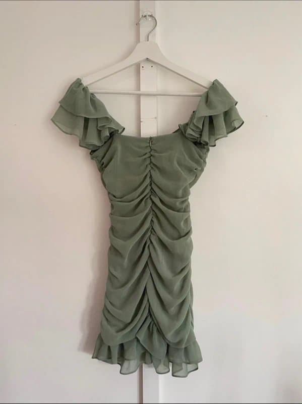 Zara ZARA Green Ruched Diamanté Mini Dress Women’s Size S BNWT