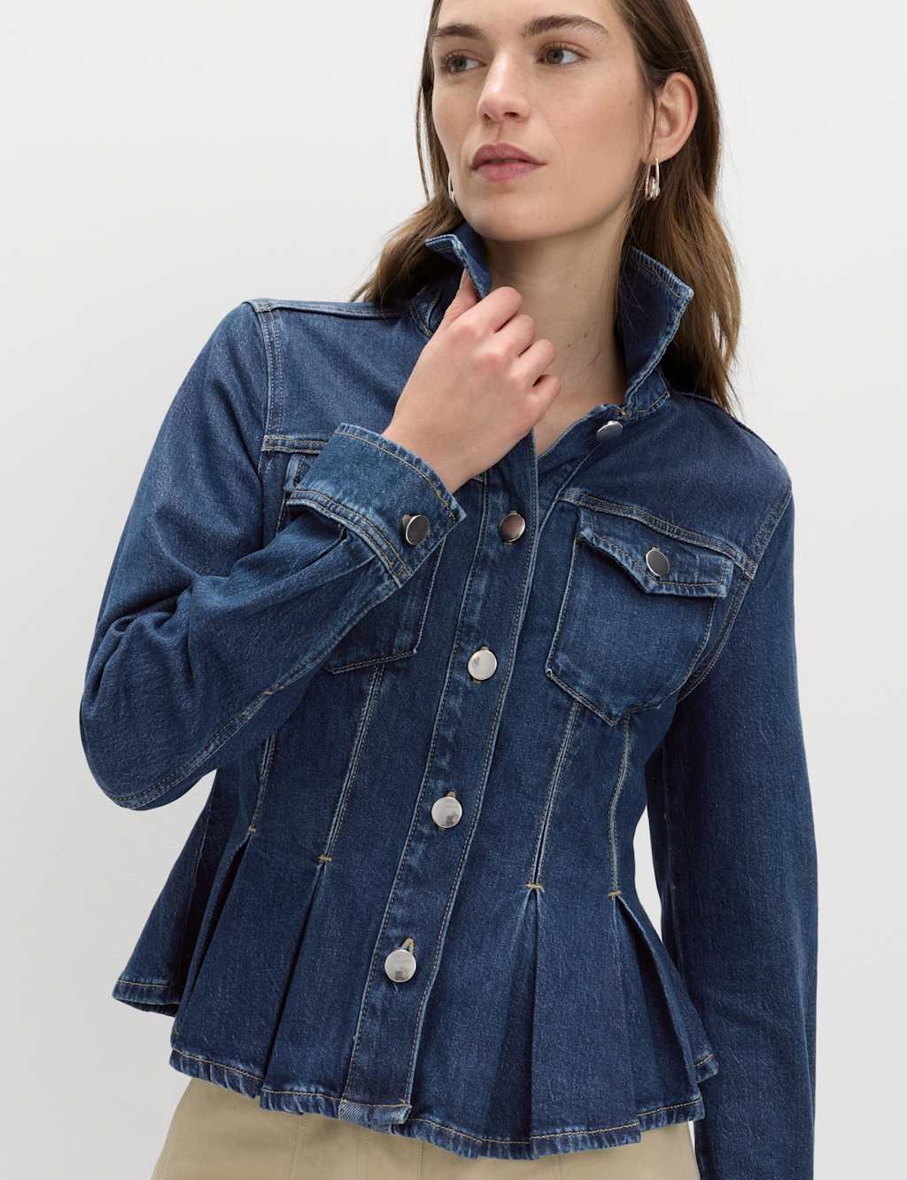 Marks & Spencer M&S Denim Peplum Collared Jacket Dark Indigo - 2