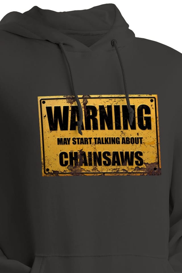 Bad Zebedee Bad Zebedee Men's Warning May Start Talking About Chainsaws Hoodie in Grey - 3