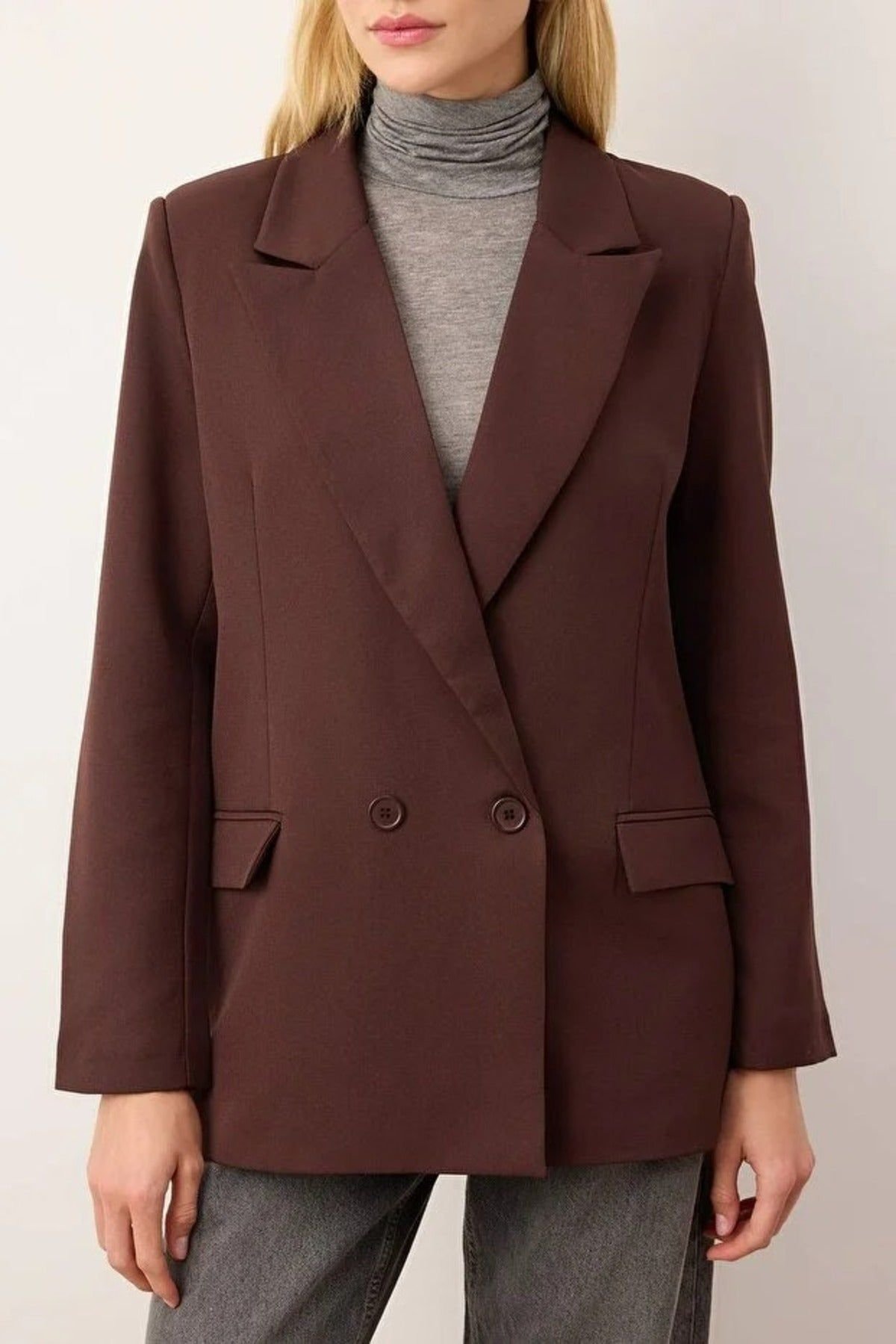 WOVCOR WOVCOR Women's Double-Breasted Tailored Woven Blazer Jacket in Brown - 2