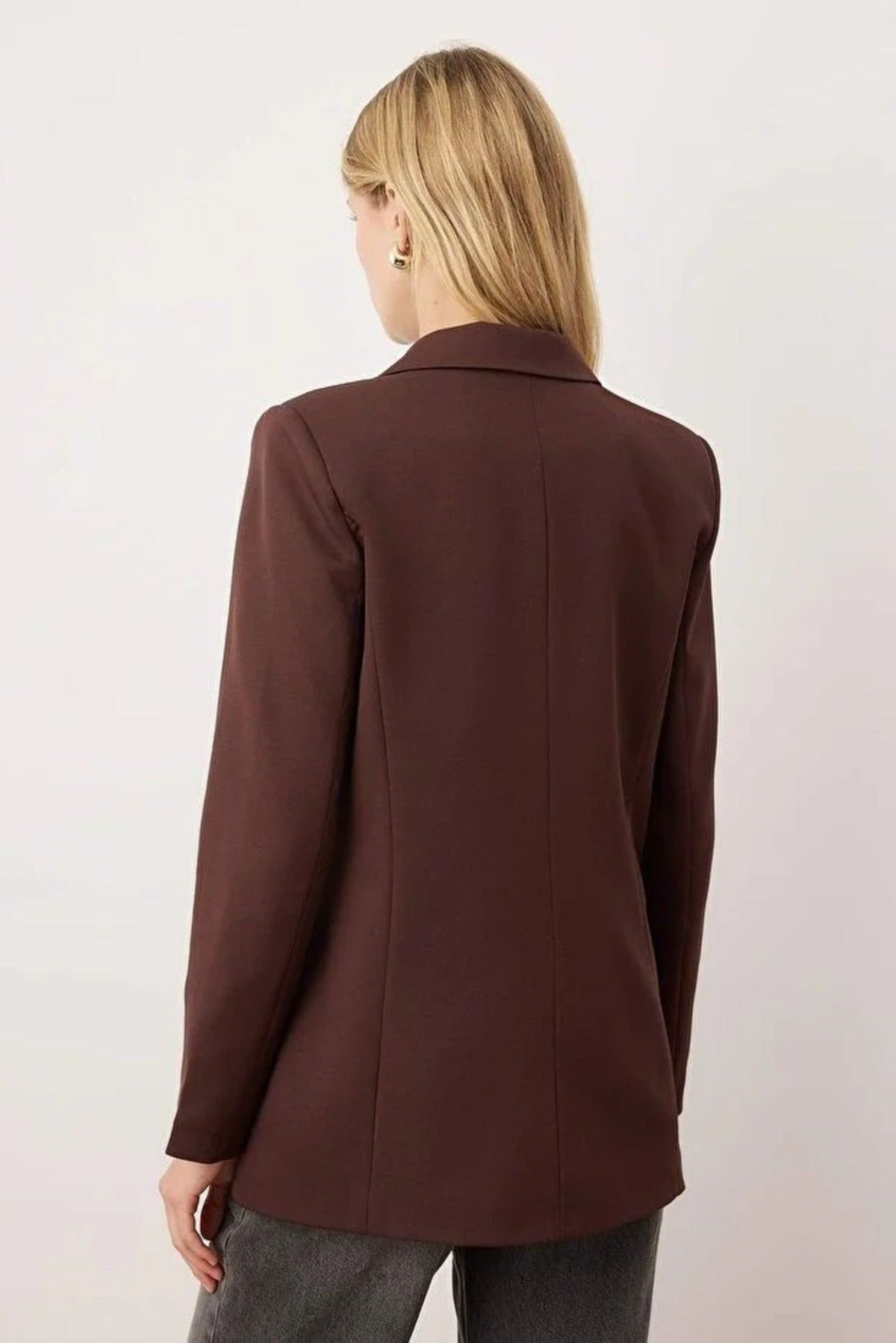 WOVCOR WOVCOR Women's Double-Breasted Tailored Woven Blazer Jacket in Brown - 3