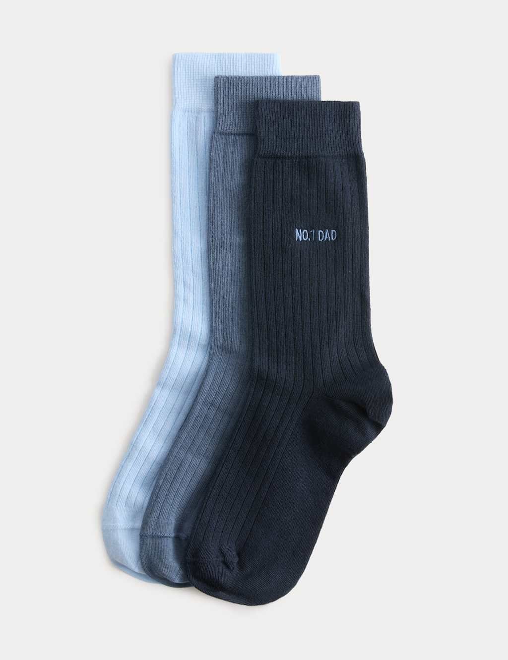 Marks & Spencer M&S 3 Pack No1 Dad Cotton Rich Socks Blue Mix - 1
