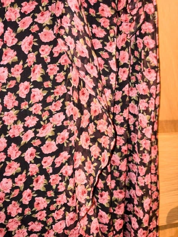 New Look New Look Black Rose Print Chiffon Ruffle Wrap Midi Dress - Size 10