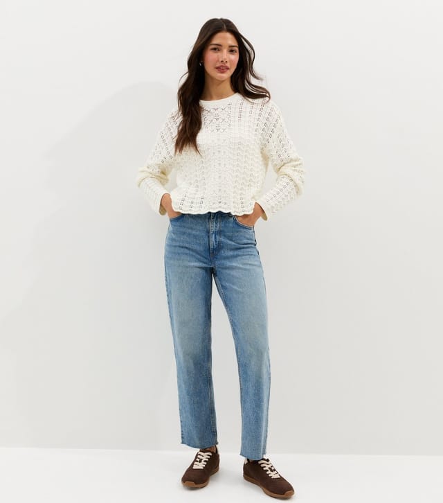 New Look Women's Cream Cotton Rich Open Stitch Jumper New Look - 3