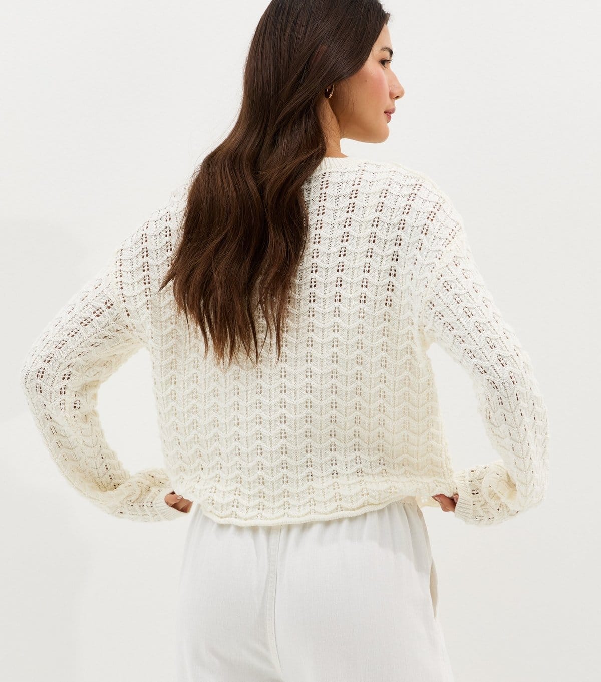 New Look Women's Cream Cotton Rich Open Stitch Jumper New Look - 4