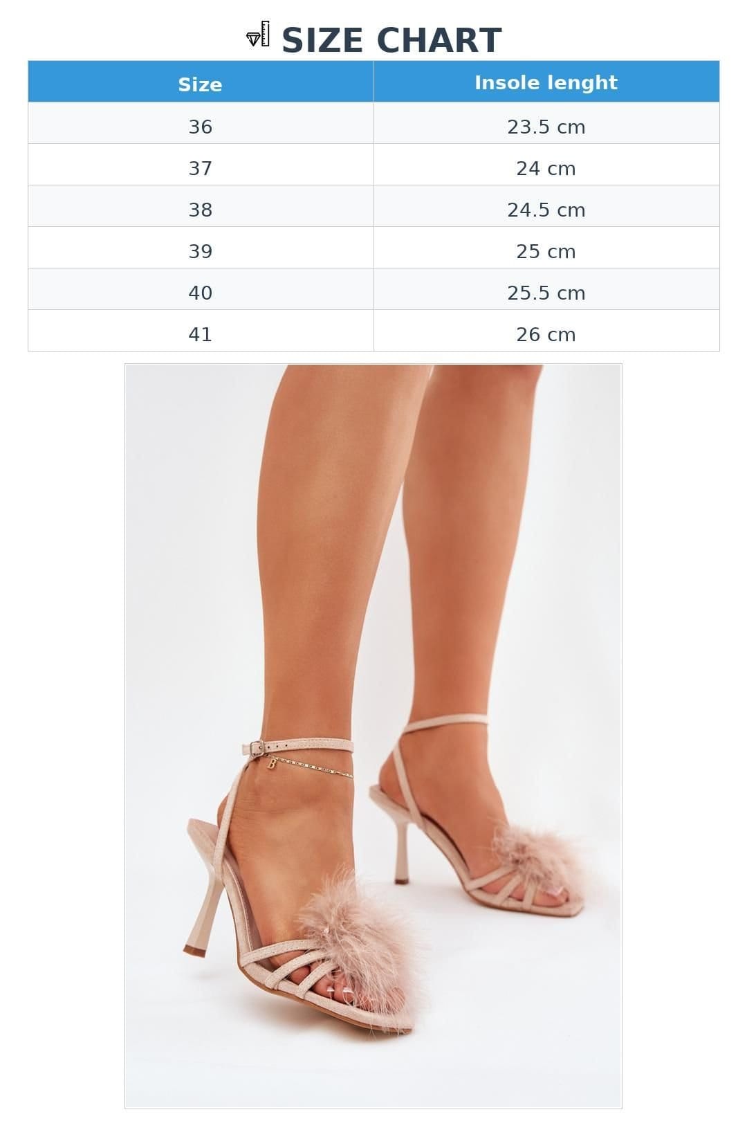Love Lace Love Lace Women's Elegant Feather Trim Stiletto Heel Sandals with Buckle Strap in Beige - 4