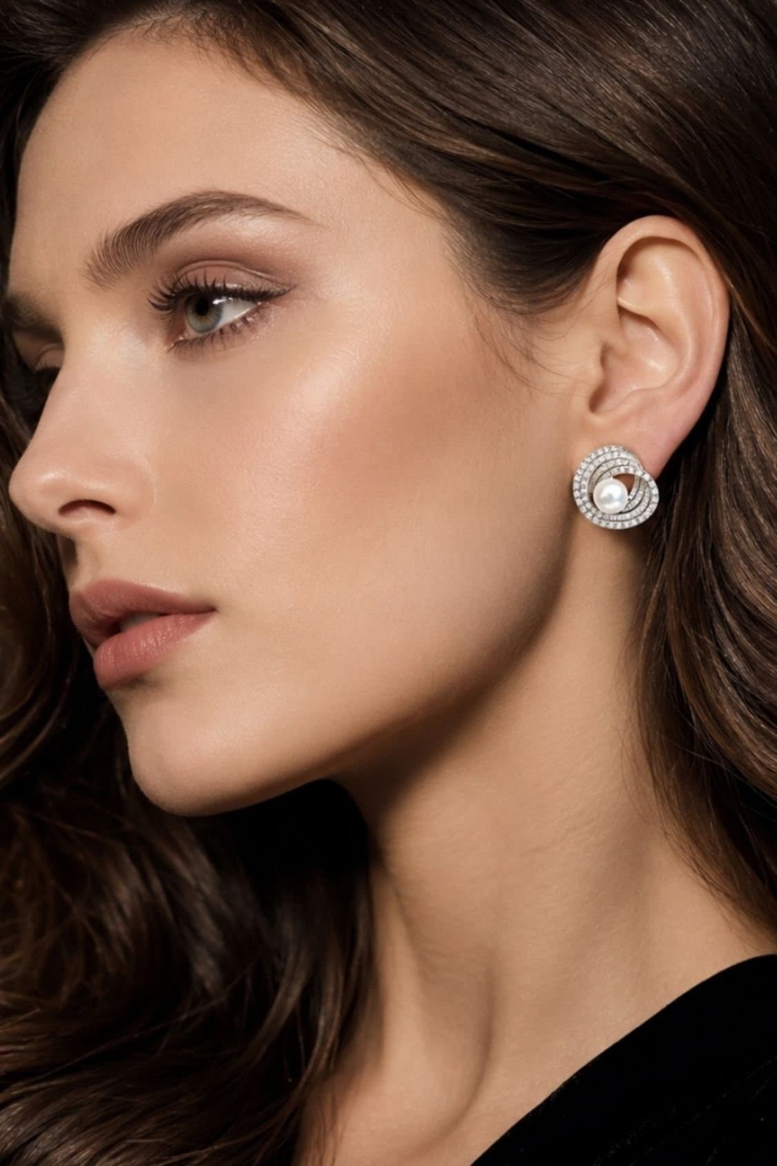 Lovii Lovii Women's Lumea Galaxy Swirl S925 Pearl Stud Earrings in Silver