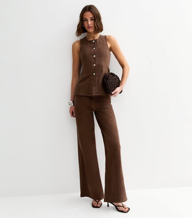 New Look Women's Brown Denim Panelled Longline Peplum Waistcoat New Look - 2