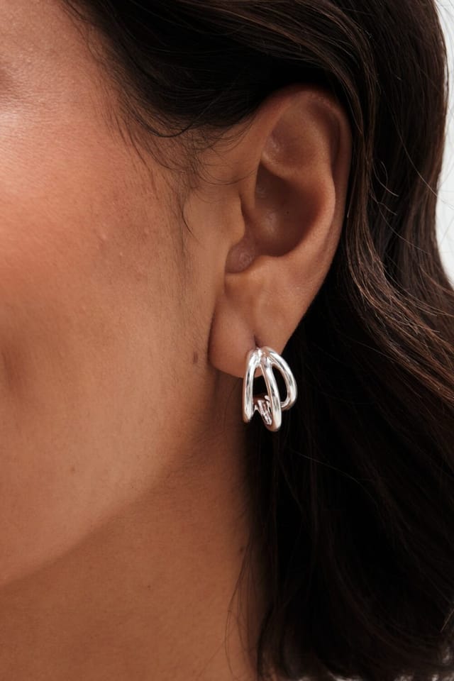 Simply Silver Simply Silver Women's Sterling Silver 925 Polished Triple Row Hoop Earrings - 3