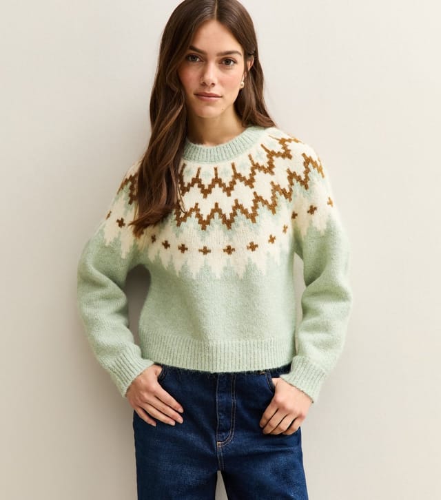 New Look Women's Petite Green Fair Isle Knitted Jumper New Look - 3
