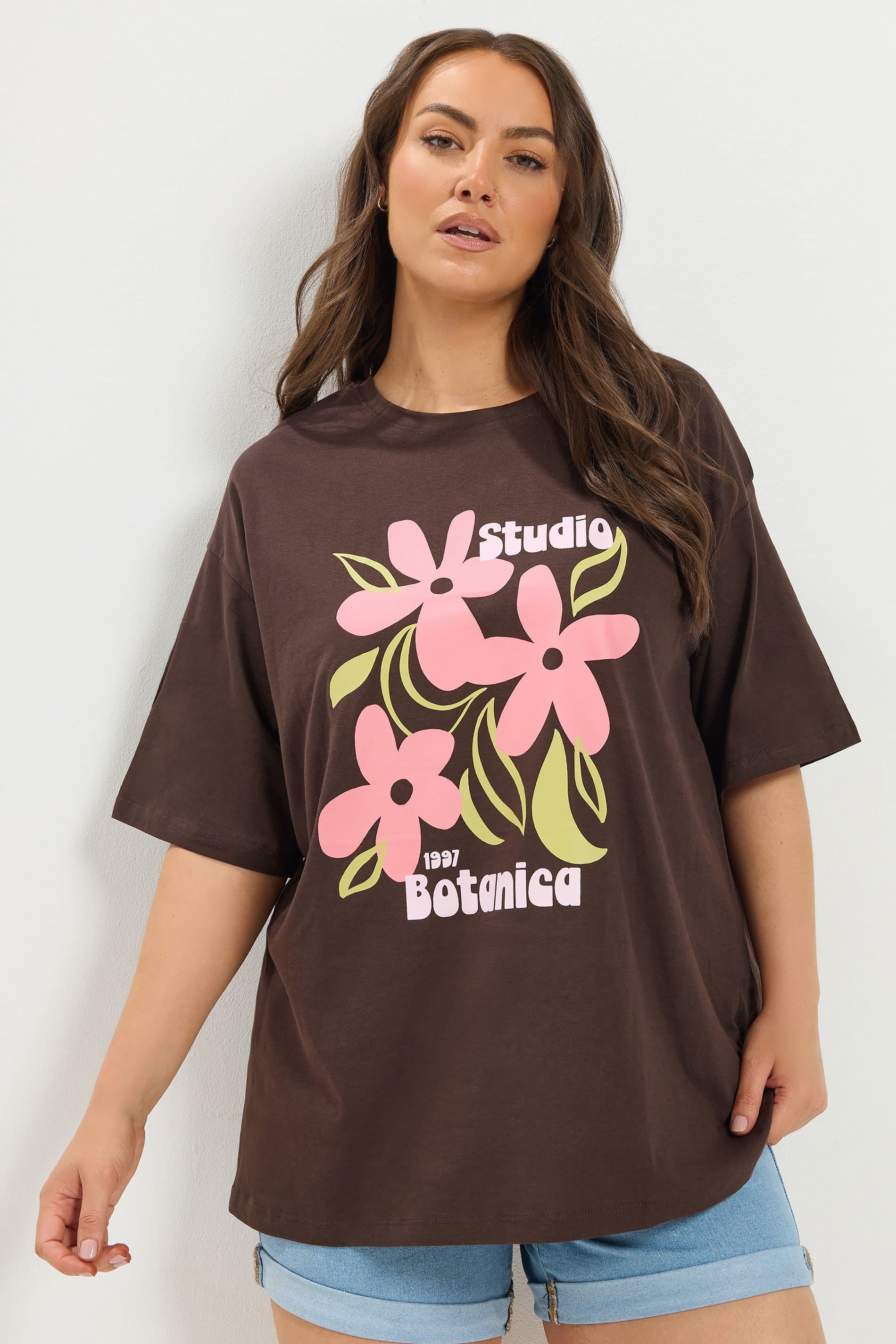 Yours Plus Size Chocolate Brown Floral Graphic Print Tshirt
