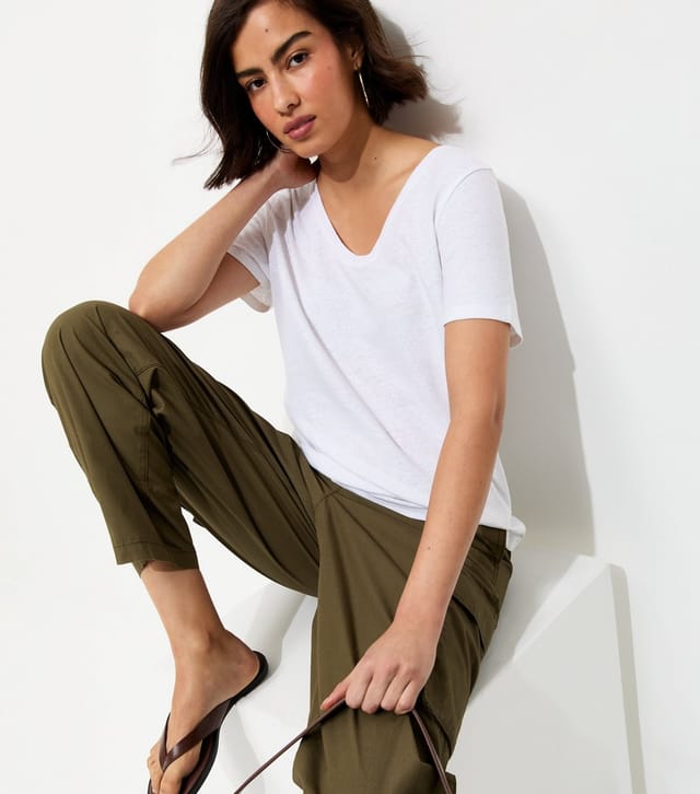 New Look Women's Premium White Linen Rich V Neck T-Shirt New Look - 2
