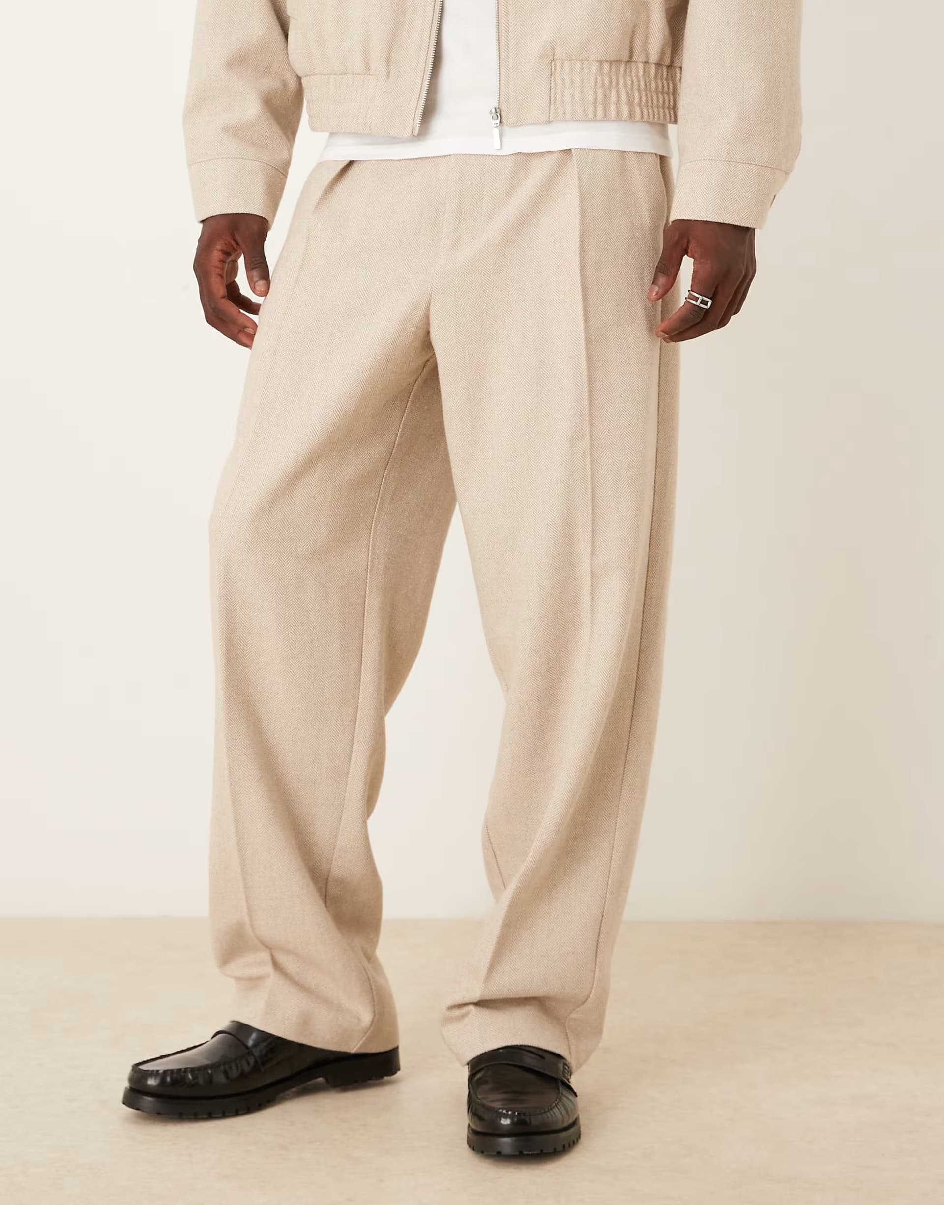 ASOS ASOS DESIGN wide smart co-ord trousers in stone herringbone