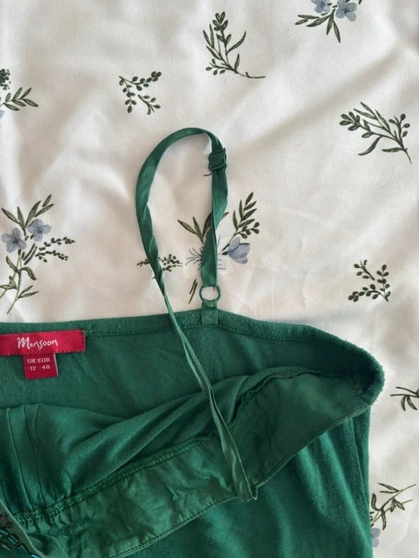 Monsoon vintage y2k monsoon dark green beaded sequin embellished adjustable strap fitted cami top UK 12 - 1