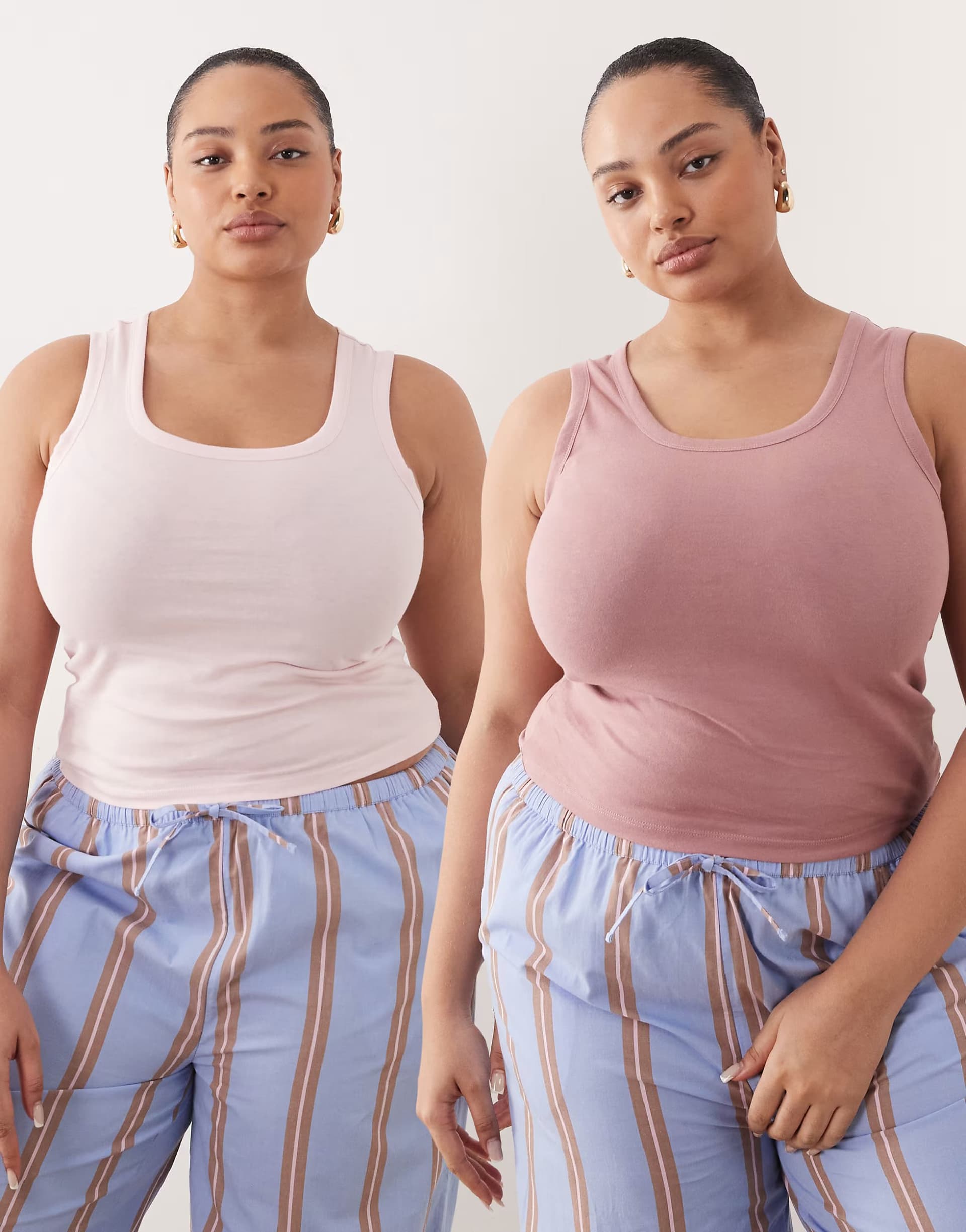 ASOS ASOS DESIGN Curve 2 pack pyjama vest in mink & pink