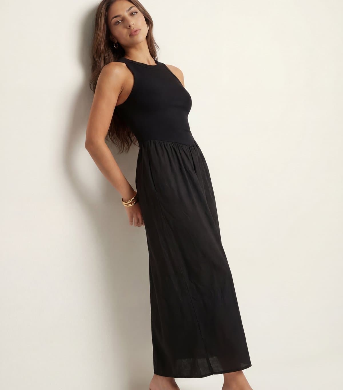 Urban Bliss Urban Bliss Black Ribbed Poplin Midi Dress