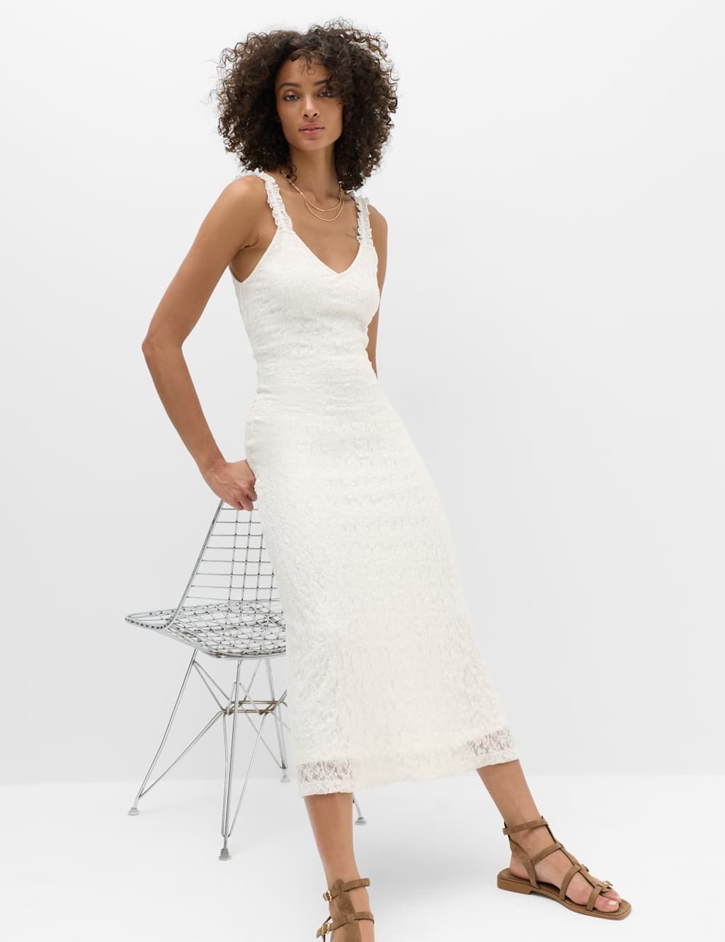Marks & Spencer M&S Jersey Lace Trim Midi Bodycon Dress Ivory
