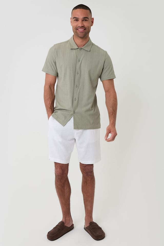 Threadbare Threadbare Men's Knitted Cotton Blend Short Sleeve Shirt in Pale Green - 3