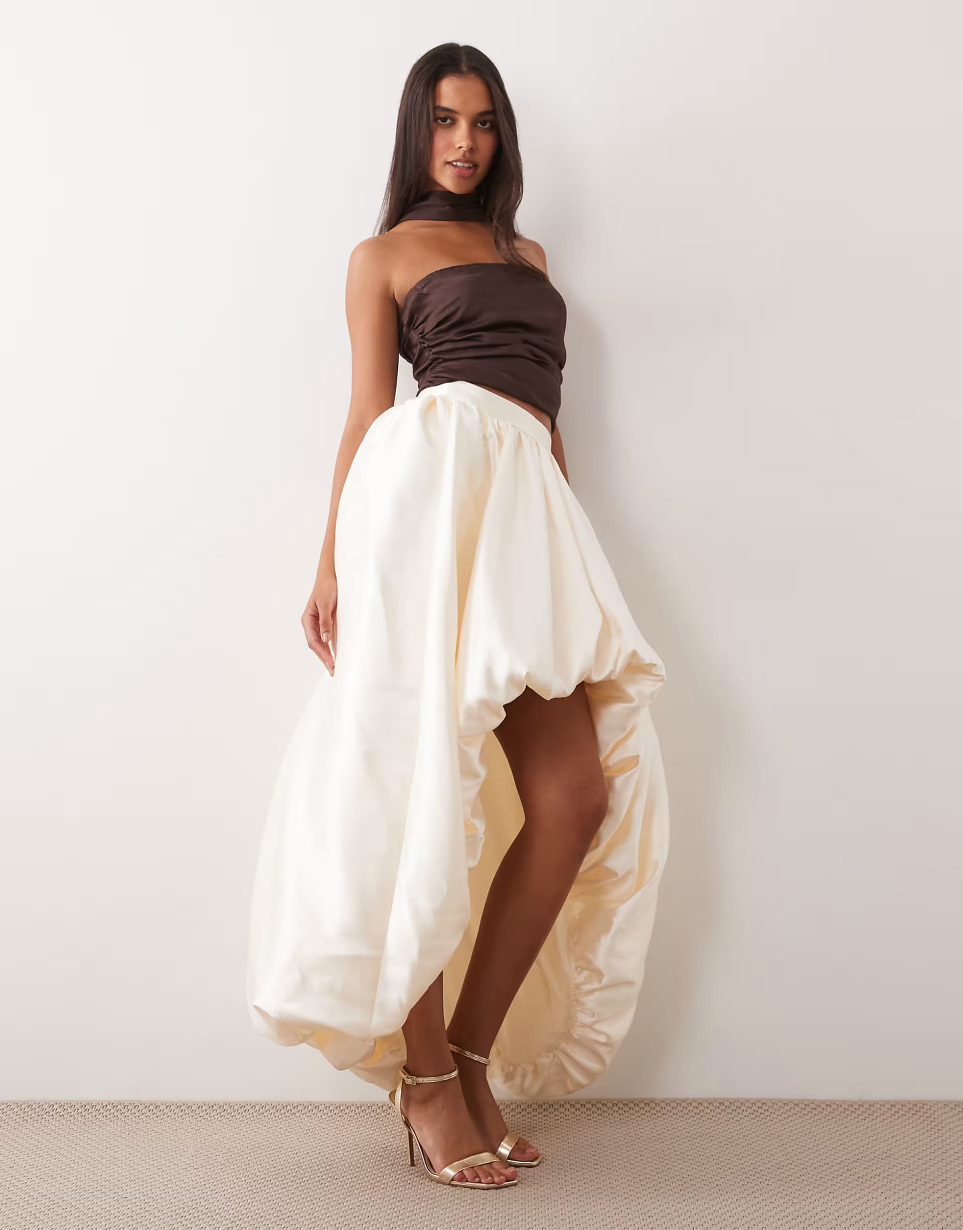ASOS ASOS LUXE puffball asymmetric hem maxi skirt in ivory