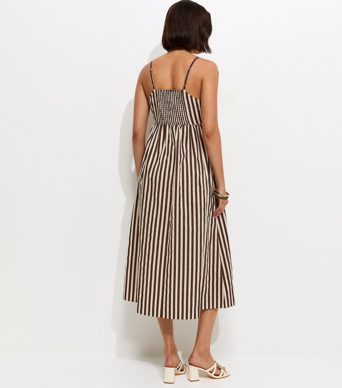 New Look Women's Brown Cotton Knot Front Stripe Cami Midi Dress New Look - 4