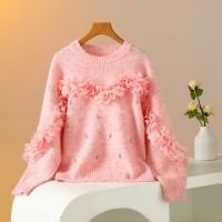 PEACH ACCESSORIES PEACH ACCESSORIES Women's Dreamy Sweater with Floral Trim & Crystals in Pink - 2