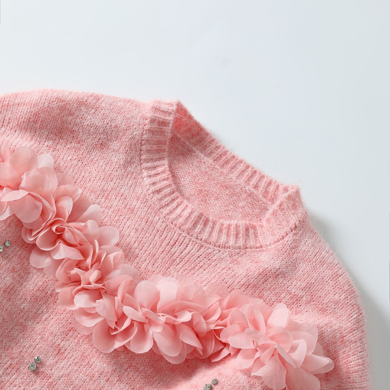 PEACH ACCESSORIES PEACH ACCESSORIES Women's Dreamy Sweater with Floral Trim & Crystals in Pink - 4