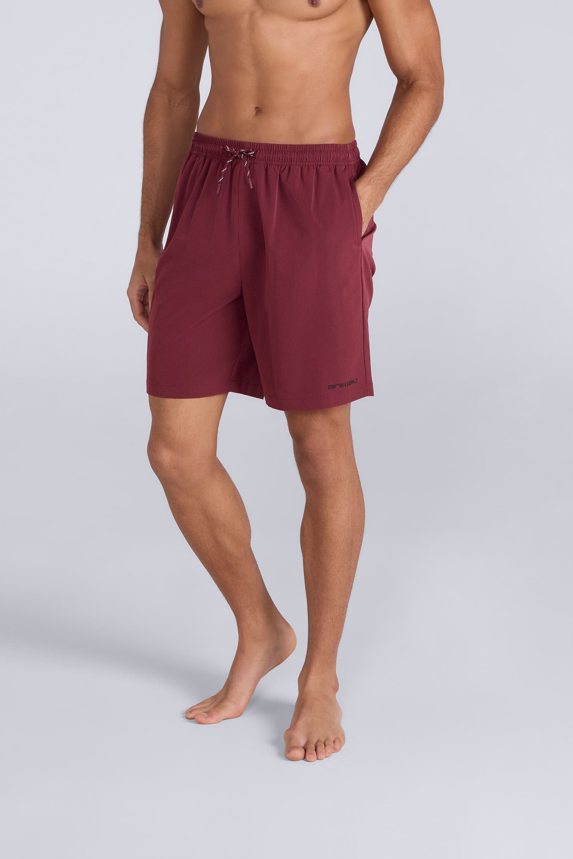Animal Animal Men's 'Dockside' Lightweight Elastic Waistband Pockets Beach Swim Shorts in Burgundy