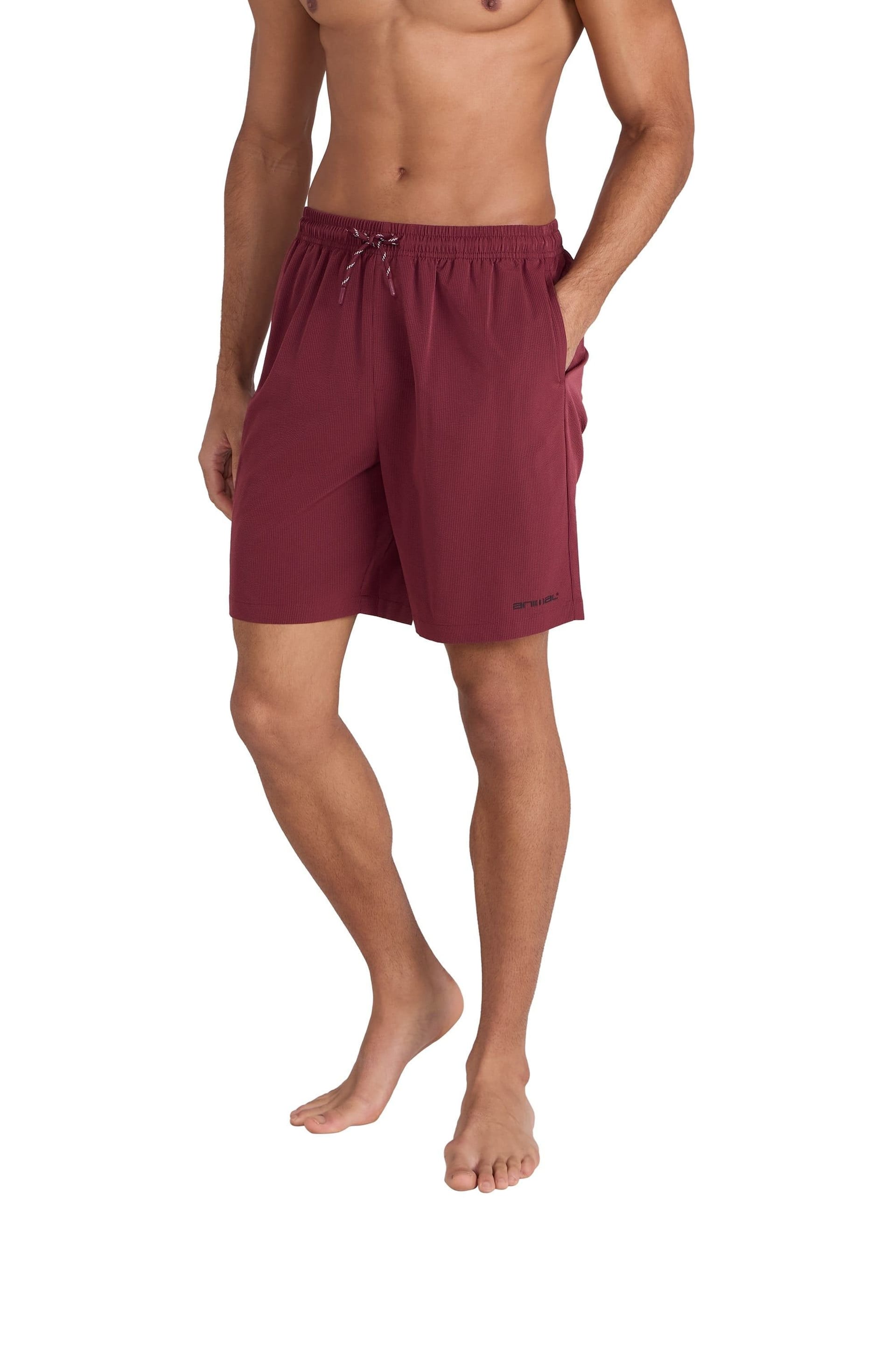 Animal Animal Men's 'Dockside' Lightweight Elastic Waistband Pockets Beach Swim Shorts in Burgundy - 4