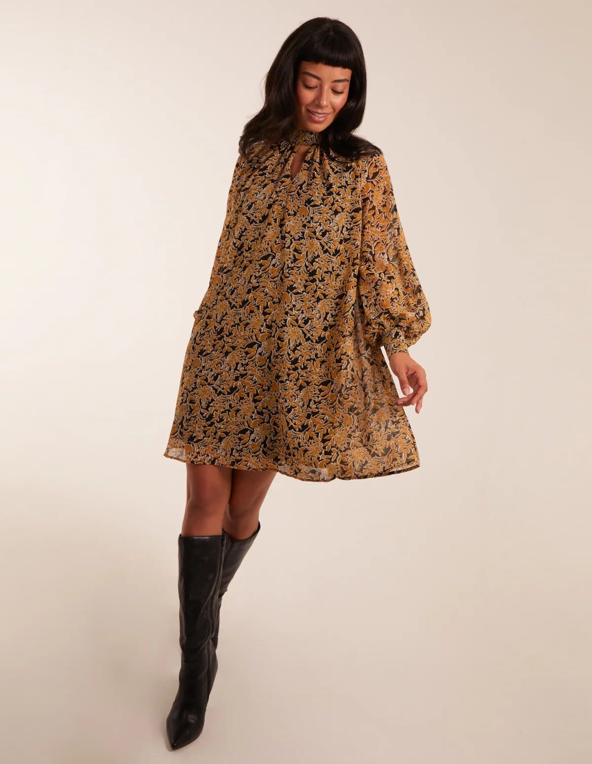 Blue Vanilla Keyhole Long Sleeve Swing Dress