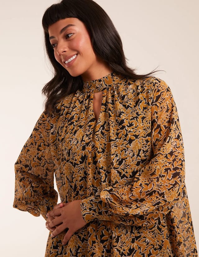 Blue Vanilla Keyhole Long Sleeve Swing Dress - 2