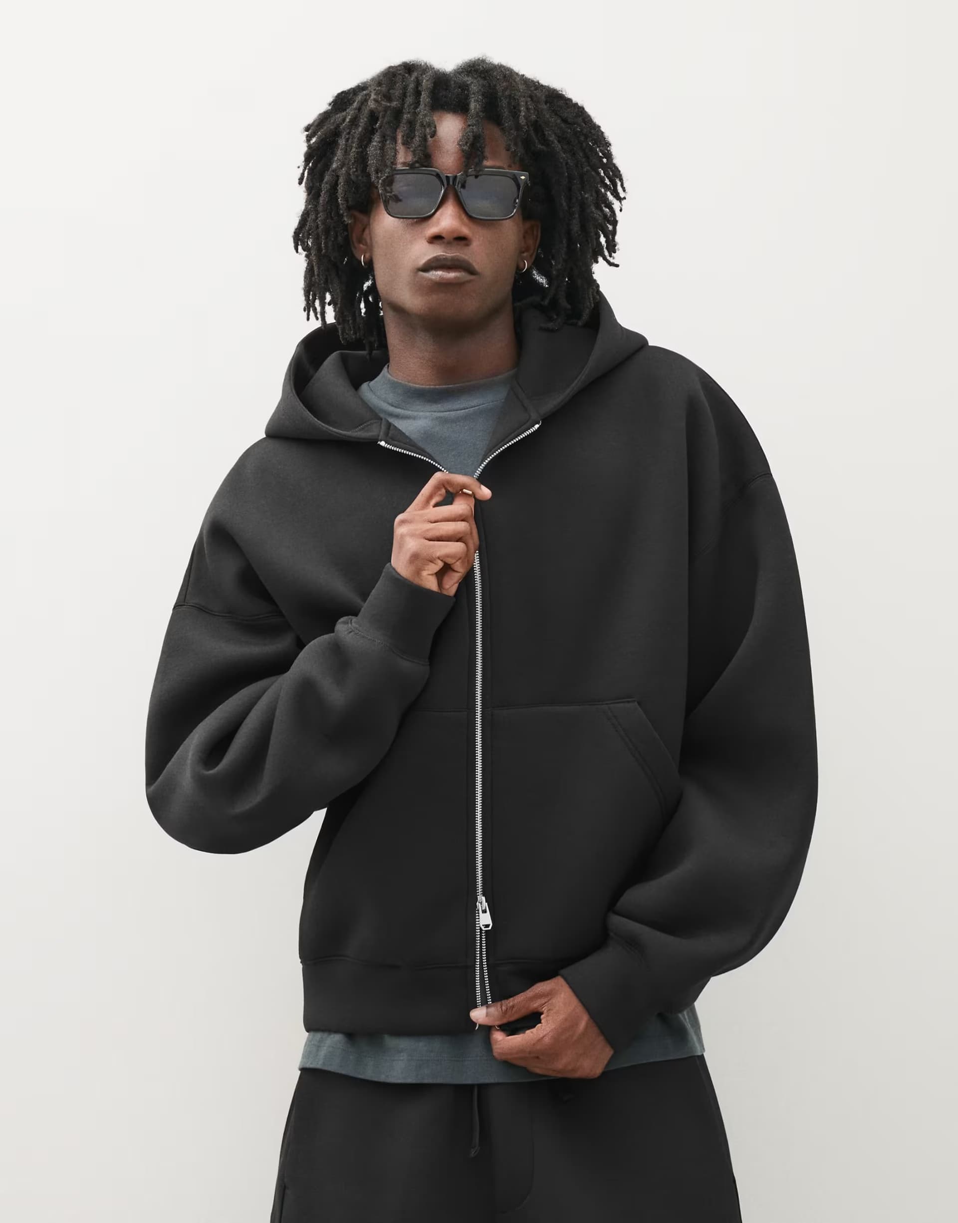 ASOS Bershka Technical zip-through hoodie in black