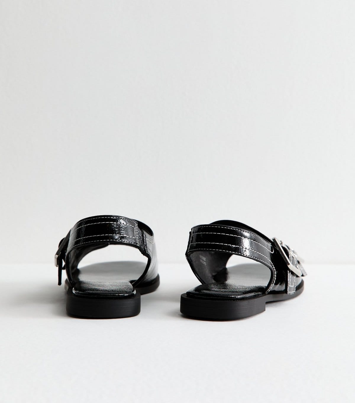 New Look Women's Black Faux Leather Contrast Stitch Slingback Sandals Vegan New Look - 4