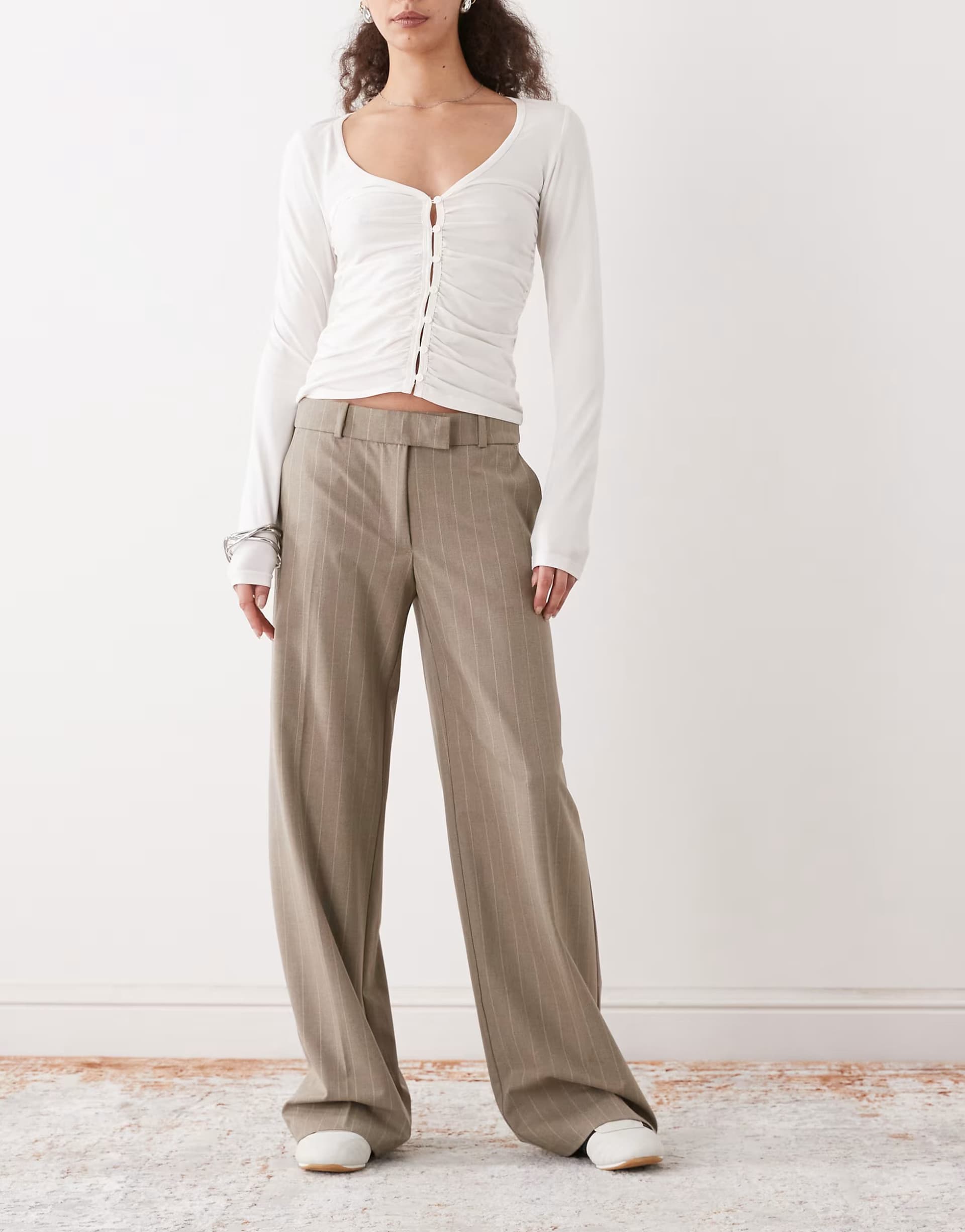 ASOS ASOS Monki Pinstripe Tailored Trousers in Beige